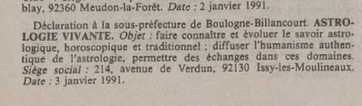 Publication de la d&eacute;nomination ASTROLOGIE VIVANTE